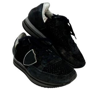 Philippe Model Designer Women's Pre-owned Black/Silver Velvet Sneakers-sz. 4 1/2